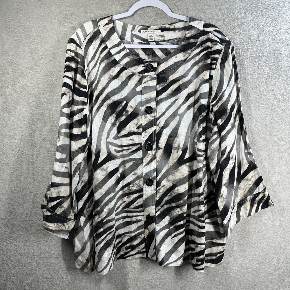 JM Collection Linen Jacket Plus Size 22W Zebra Print Resortwear